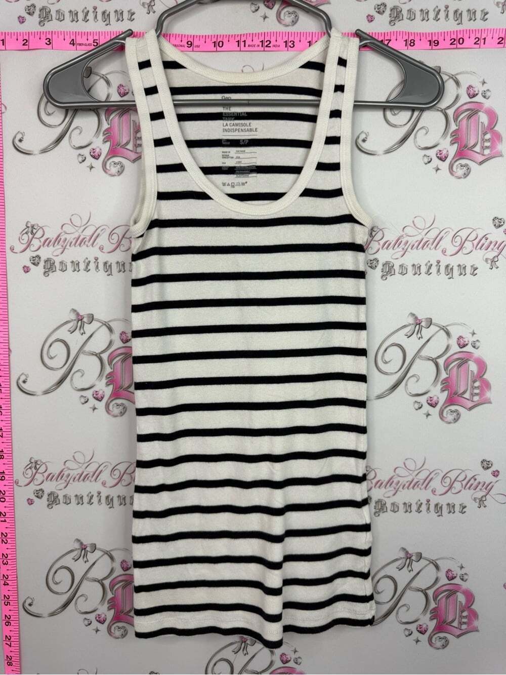 GAP tank top shirt navy Black and White Striped Ribbed Tank Top